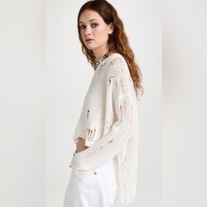 R13 Shredded Side Slit Cotton Sweater Ecru XS NWT